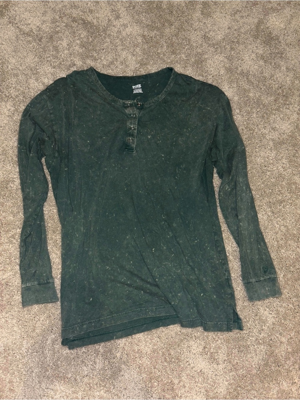 PINK Victoria’s Secret Acid Wash Green Long Sleeve Henley Shirt Cozy Top XL